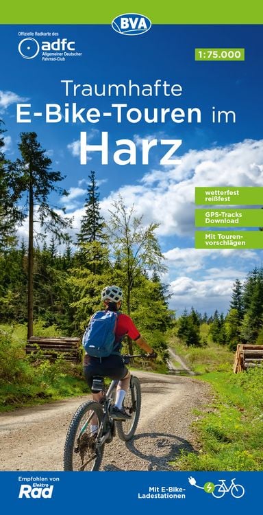 Produktbild: ADFC-Regionalkarte Traumhafte E-Bike-Touren im Harz, 1:75.000, mit Tagestourenvorschlägen, reiß- und wetterfest, GPS-Tracks Download
