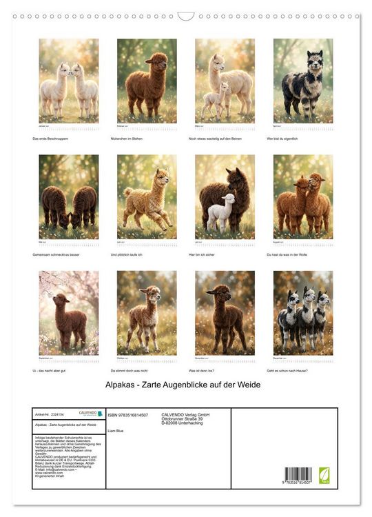 Produktbild: Alpakas - Zarte Augenblicke auf der Weide (Wandkalender 2027 DIN A2 hoch), CALVENDO Monatskalender