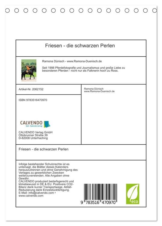 Produktbild: Friesen - die schwarzen Perlen (Tischkalender 2026 DIN A5 hoch), CALVENDO Monatskalender