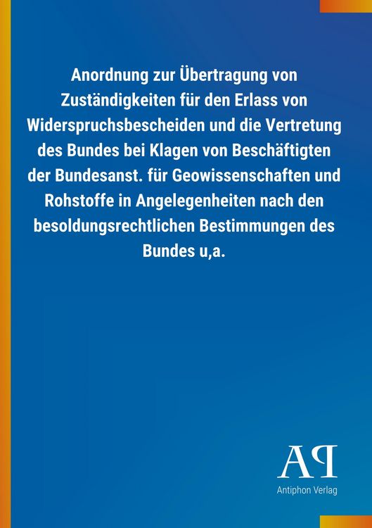 Produktbild: Anordnung zur &Uuml;bertragung von Zust&auml;ndigkeiten f&uuml;r den Erlass