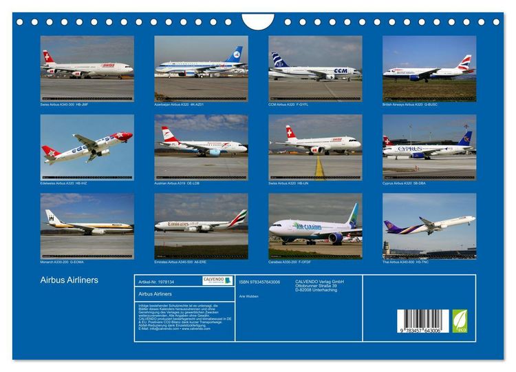 Produktbild: Airbus Airliners (Wandkalender 2026 DIN A4 quer), CALVENDO Monatskalender