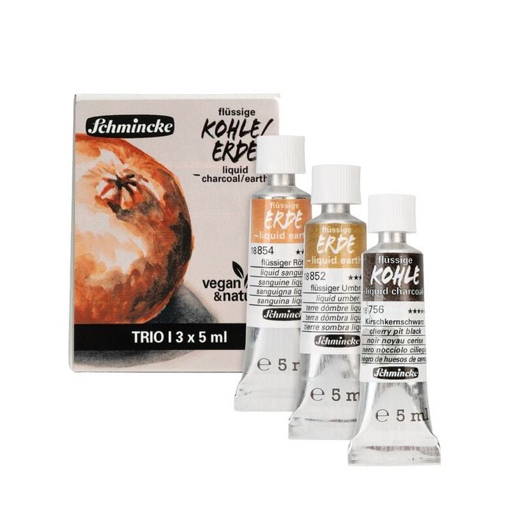 Produktbild: Schmincke Zeichenset Trio fl&uuml;ssige Erde/Kohle 3 x 5 ml