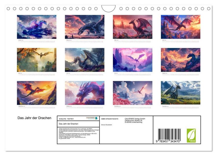 Produktbild: Das Jahr der Drachen (Wandkalender 2026 DIN A4 quer), CALVENDO Monatskalender