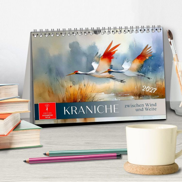 Produktbild: Kraniche zwischen Wind und Weite (Tischkalender 2027 DIN A5 quer), CALVENDO Monatskalender