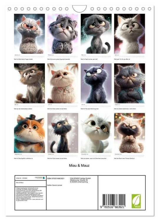 Produktbild: Miau & Mauz (Wandkalender 2026 DIN A4 hoch), CALVENDO Monatskalender