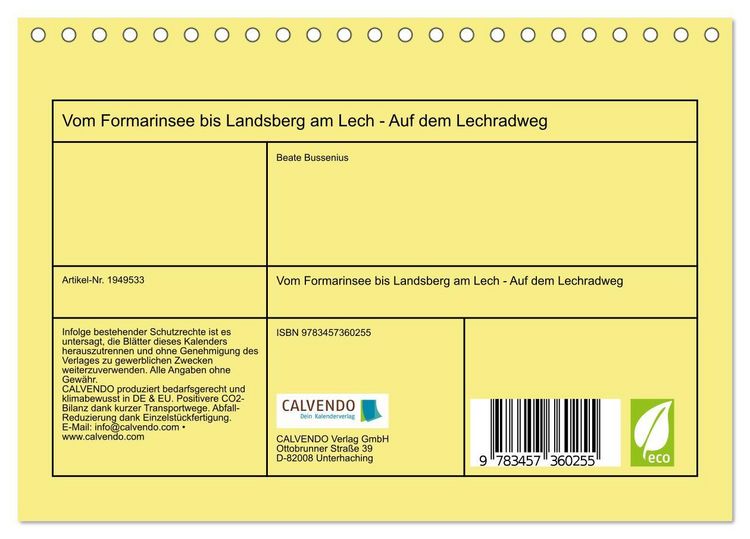 Produktbild: Vom Formarinsee bis Landsberg am Lech - Auf dem Lechradweg (Tischkalender 2026 DIN A5 quer), CALVENDO Monatskalender