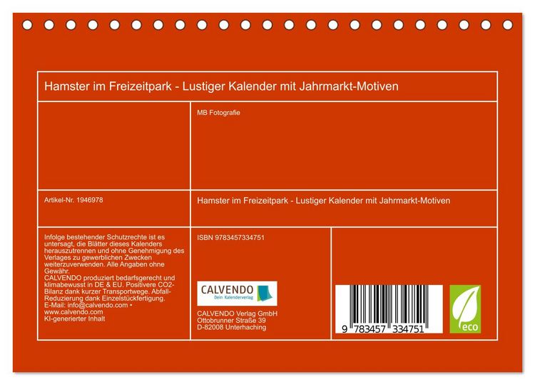 Produktbild: Hamster im Freizeitpark - Lustiger Kalender mit Jahrmarkt-Motiven (Tischkalender 2026 DIN A5 quer), CALVENDO Monatskalender