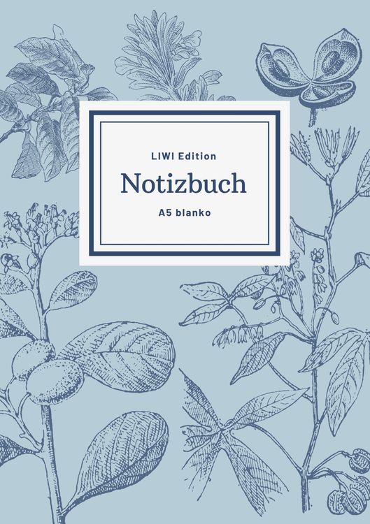 Produktbild: Notizbuch sch&ouml;n gestaltet mit Leseband - A5 Hardcover blanko - 100 Seiten 90g/m&sup2; - floral hellblau