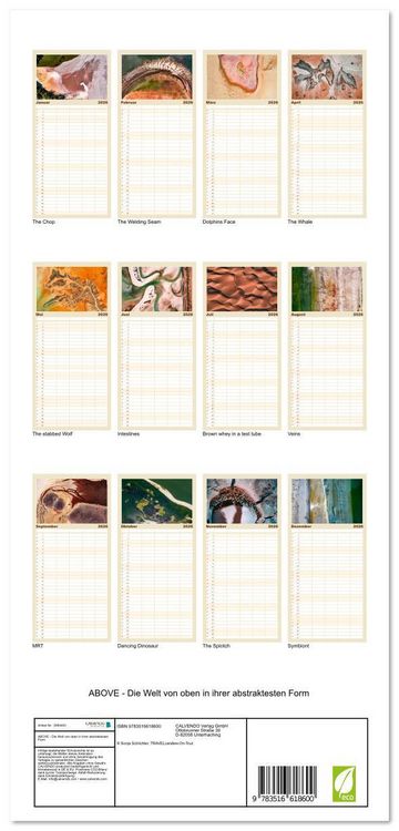 Produktbild: Familienplaner 2026 - ABOVE - Die Welt von oben in ihrer abstraktesten Form mit 5 Spalten (Wandkalender, 21 x 45 cm) CALVENDO