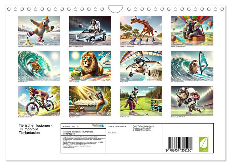 Produktbild: Tierische Illusionen - Humorvolle Tierfantasien (Wandkalender 2026 DIN A4 quer), CALVENDO Monatskalender