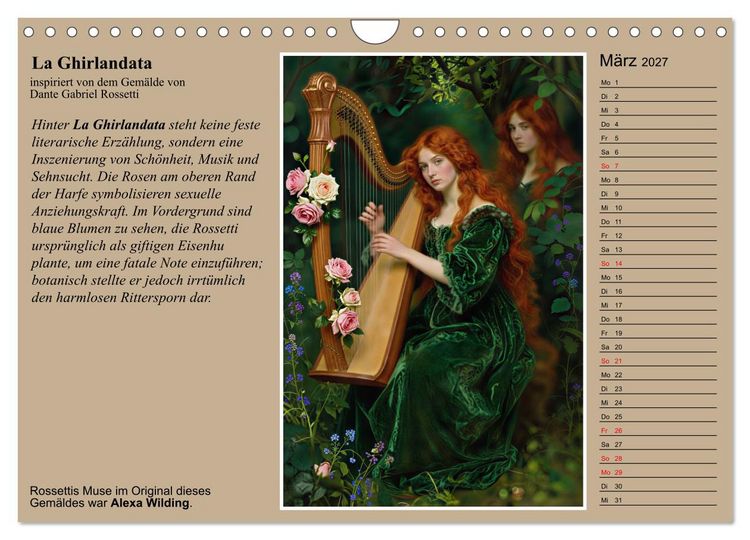 Produktbild: Rossettis Musen, neue Bilder zu symbolistischen Traumwelten (Wandkalender 2027 DIN A4 quer), CALVENDO Monatskalender