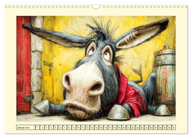 Produktbild: Esel mit Haltung. Karikaturen zwischen Humor und Melancholie (Wandkalender 2026 DIN A3 quer), CALVENDO Monatskalender
