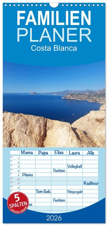 Produktbild: Familienplaner 2026 - Costa Blanca. Schroffe Felsen und schillerndes Mittelmeer mit 5 Spalten (Wandkalender, 21 x 45 cm) CALVENDO