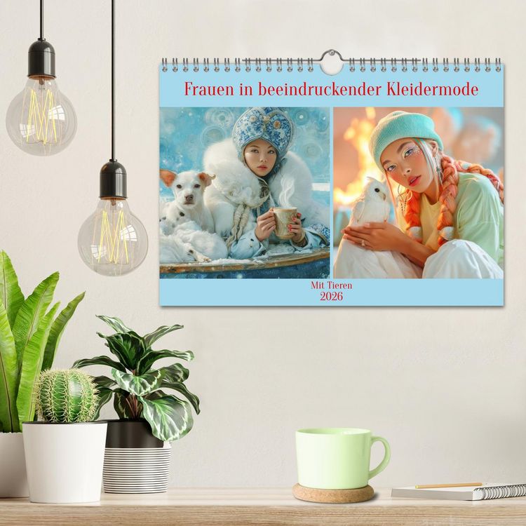 Produktbild: Frauen in beeindruckender Kleidermode - Mit Tieren (Wandkalender 2026 DIN A4 quer), CALVENDO Monatskalender