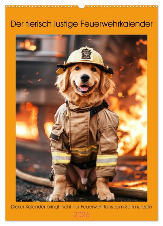 Produktbild: Der tierisch lustige Feuerwehrkalender (Wandkalender 2026 DIN A2 hoch), CALVENDO Monatskalender