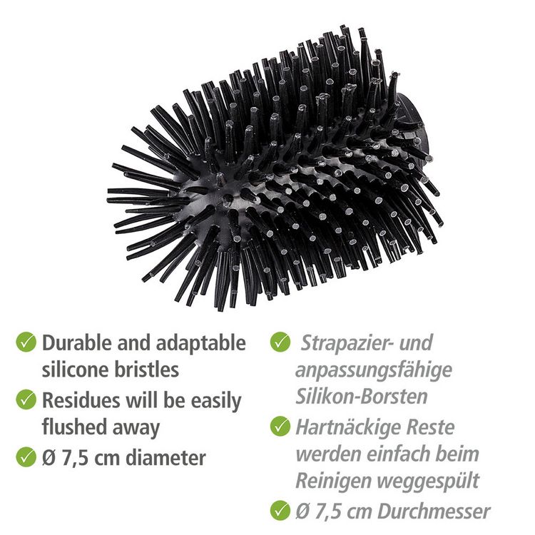 Produktbild: Ersatzb&uuml;rste WC-Garnitur 4er, schwarz, Silikon, &Oslash;7,5x9,3 cm, anti-haft wirkung f&uuml;r leichtes reinigen