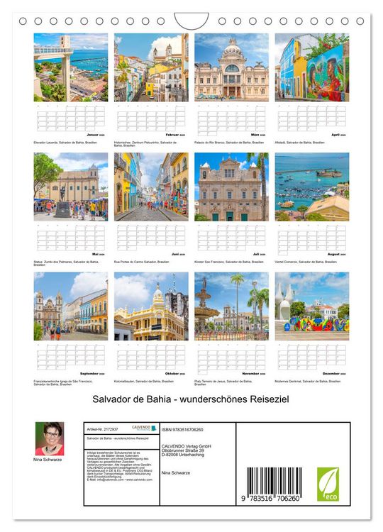 Produktbild: Salvador de Bahia - wundersch&ouml;nes Reiseziel (Wandkalender 2026 DIN A4 hoch), CALVENDO Monatskalender