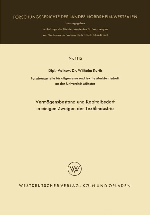 Produktbild: Verm&ouml;gensbestand und Kapitalbedarf in einigen Zweigen der Textilindustrie
