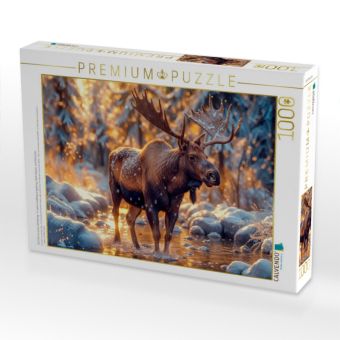 Produktbild: CALVENDO Puzzle Ein Elch an einem Wintertag - in seiner Lieblingsumgebung: Wald, Wasser und Str&auml;ucher | 1000 Teile Lege-Gr&ouml;&szlig;e 64x48cm Foto-Puzzle f&uuml;r