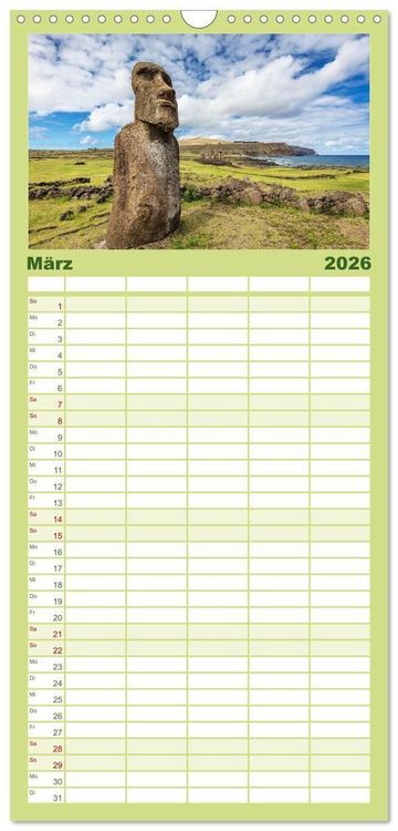 Produktbild: Familienplaner 2026 - Die Osterinsel &ndash; Mythen, Moai und wilde Sch&ouml;nheit mit 5 Spalten (Wandkalender, 21 x 45 cm) CALVENDO