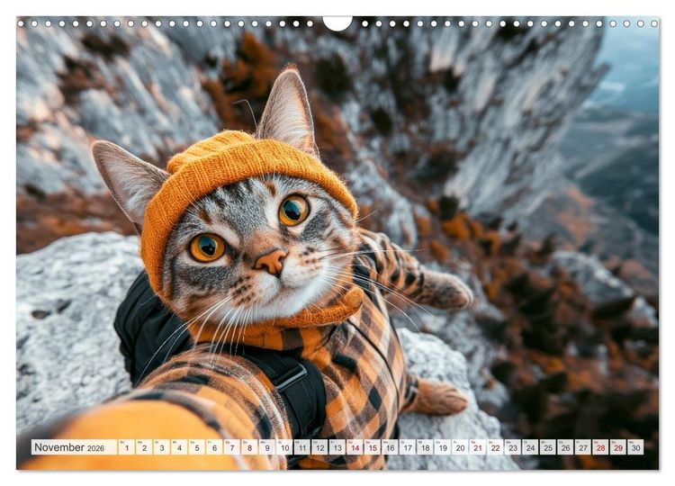 Produktbild: KATZEN-SELFIES Tierische Reiselust (Wandkalender 2026 DIN A3 quer), CALVENDO Monatskalender