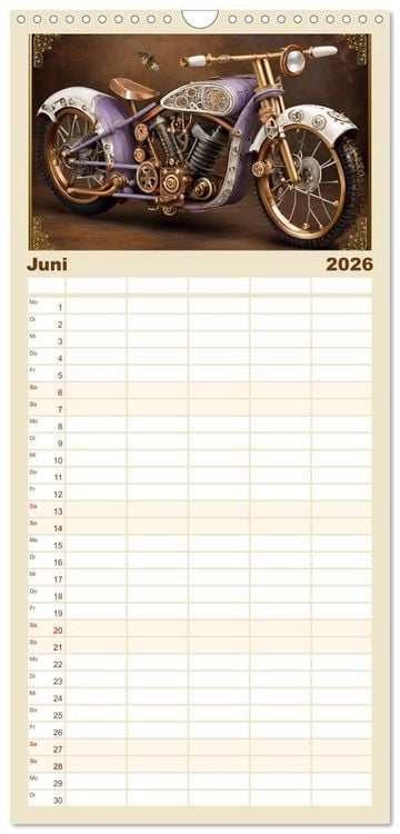 Produktbild: Familienplaner 2026 - Motorr&auml;der im Steampunk-Style mit 5 Spalten (Wandkalender, 21 x 45 cm) CALVENDO