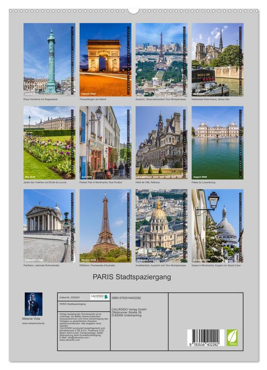 Produktbild: PARIS Stadtspaziergang (hochwertiger Premium Wandkalender 2026 DIN A2 hoch), Kunstdruck in Hochglanz