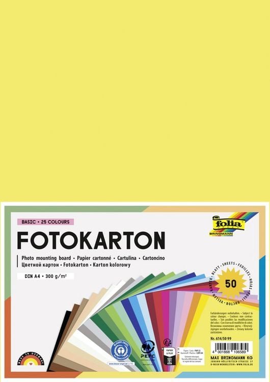Produktbild: Folia Fotokarton DIN A4, 50 Blatt in 25 Farben