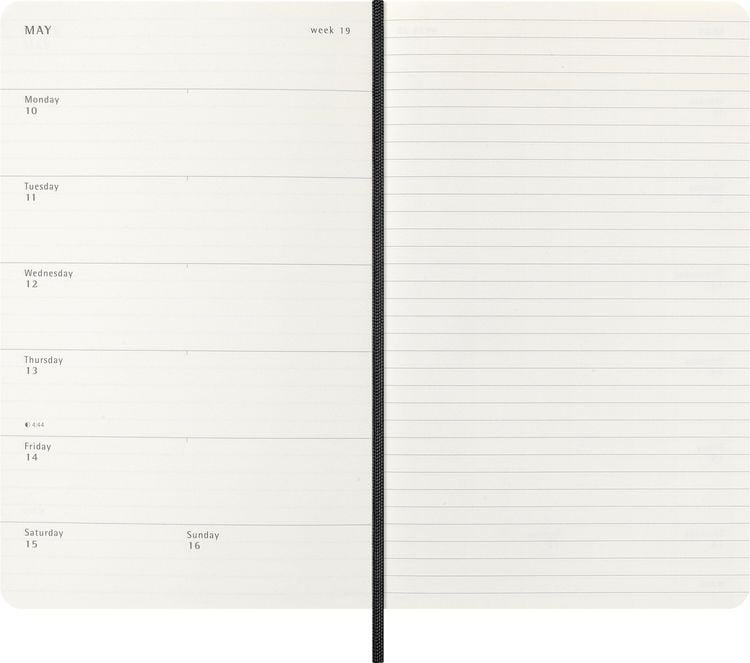 Produktbild: Moleskine 18 Monate Wochenkalender 2026/2027, L/A5, 1 Wo = 1 Seite, Rechts Linierte Seite, Weicher Einband, Schwarz