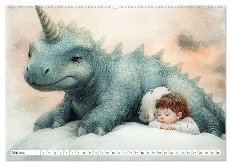 Produktbild: Dinozauber &ndash; Wenn Urzeitbewohner zu Freunden werden (hochwertiger Premium Wandkalender 2026 DIN A2 quer), Kunstdruck in Hochglanz