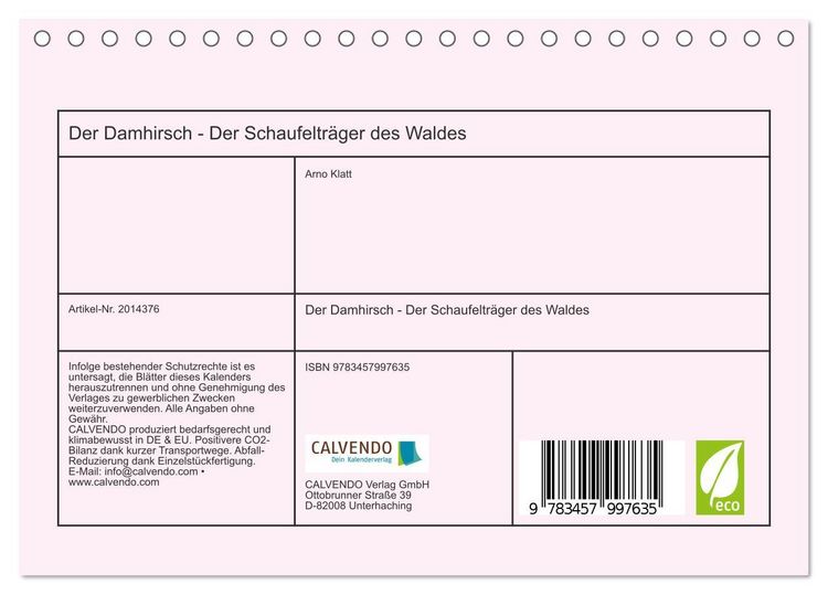 Produktbild: Der Damhirsch - Der Schaufeltr&auml;ger des Waldes (Tischkalender 2026 DIN A5 quer), CALVENDO Monatskalender