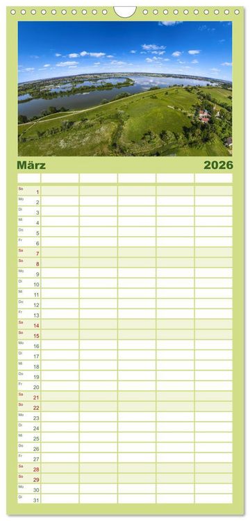 Produktbild: Familienplaner 2026 - Meine Heimat von oben ... Luftaufnahmen vom Fr&auml;nkischen Seenland mit 5 Spalten (Wandkalender, 21 x 45 cm) CALVENDO