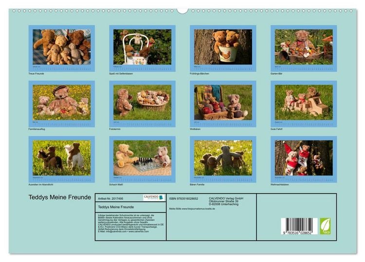 Produktbild: Teddys Meine Freunde (hochwertiger Premium Wandkalender 2026 DIN A2 quer), Kunstdruck in Hochglanz