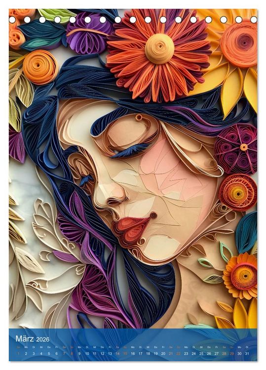 Produktbild: Quilling-Kunst - Elegante Frauenportr&auml;ts aus Papierstreifen (Tischkalender 2026 DIN A5 hoch), CALVENDO Monatskalender