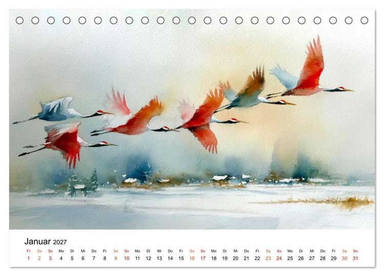 Produktbild: Kraniche zwischen Wind und Weite (Tischkalender 2027 DIN A5 quer), CALVENDO Monatskalender