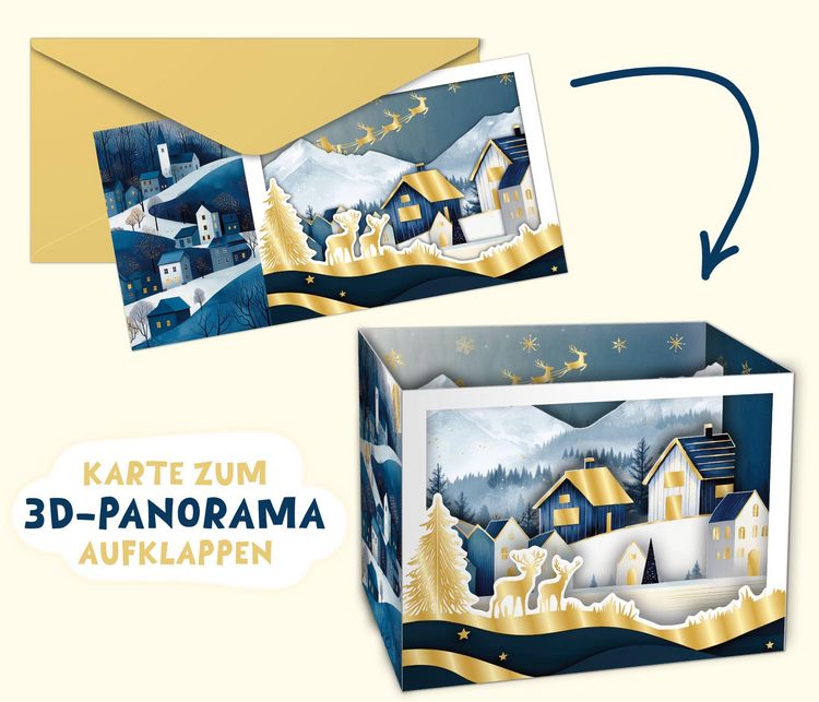 Produktbild: Weihnachtskarte Pop-Up - Winterliche Dorfidylle
