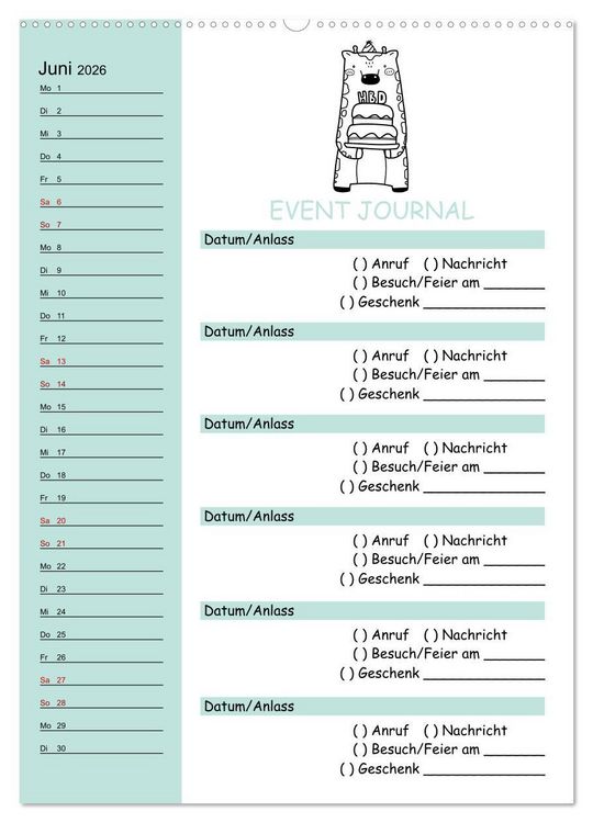Produktbild: Geburtstagsplaner Doodle Tiere - F&uuml;r Termine, Geschenke, Eventdetails & mehr (hochwertiger Premium Wandkalender 2026 DIN A2 hoch), Kunstdruck in Hochglanz