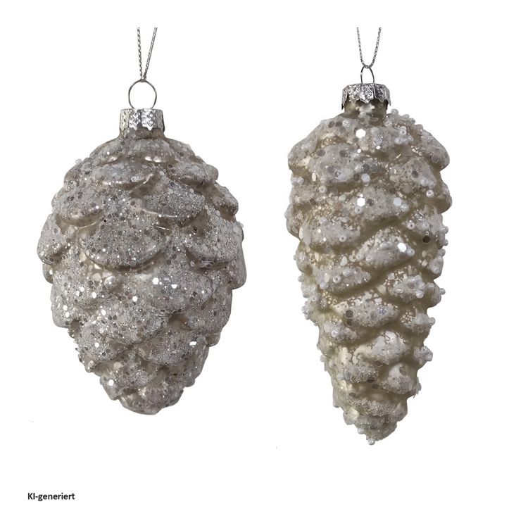 Produktbild: HTI-Living HTI-Living Weihnachtsbaumbehang 2er Set Zapfen Wei&szlig; Glitzer