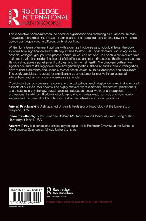 Produktbild: The Routledge International Handbook of Human Significance and Mattering