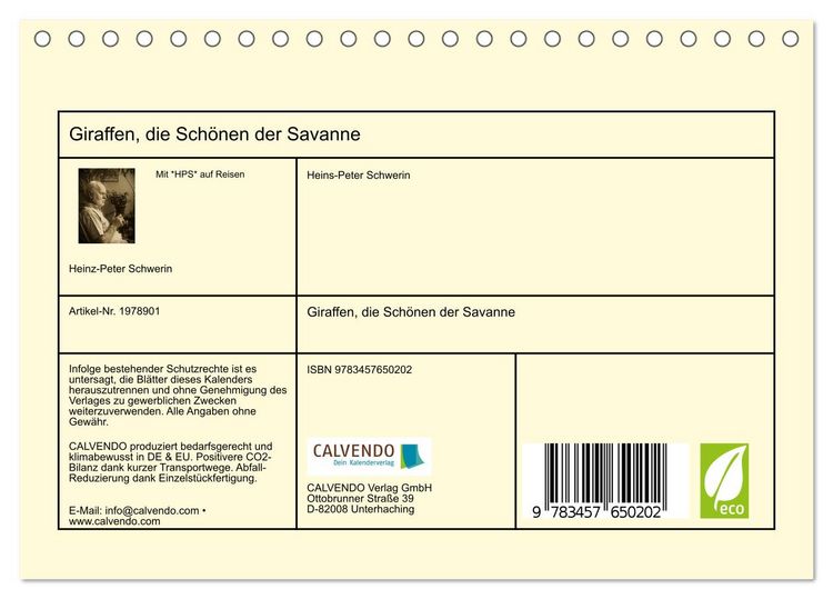 Produktbild: Giraffen, die Sch&ouml;nen der Savanne (Tischkalender 2026 DIN A5 quer), CALVENDO Monatskalender