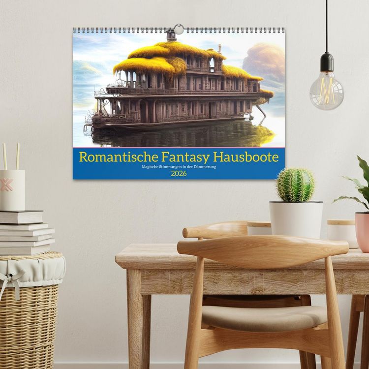 Produktbild: Romantische Fantasy Hausboote Magische Stimmungen in der D&auml;mmerung (Wandkalender 2026 DIN A3 quer), CALVENDO Monatskalender
