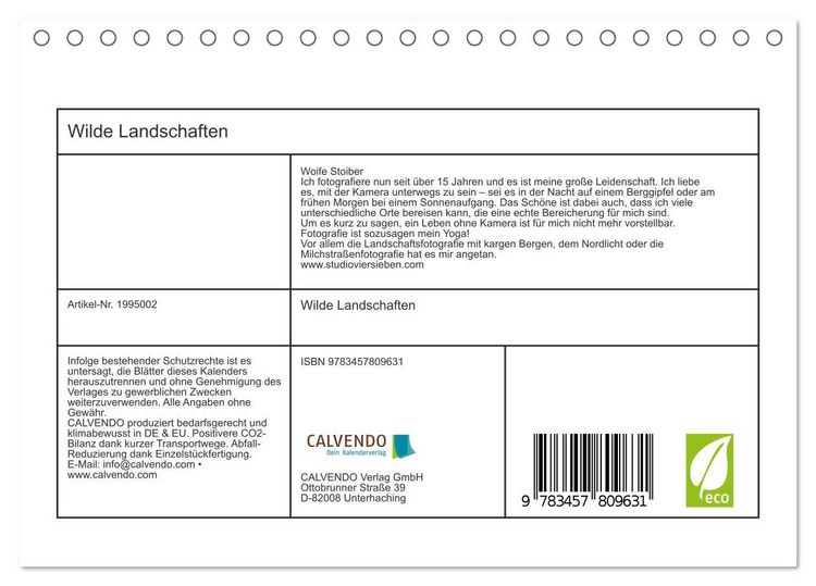 Produktbild: Wilde Landschaften (Tischkalender 2026 DIN A5 quer), CALVENDO Monatskalender