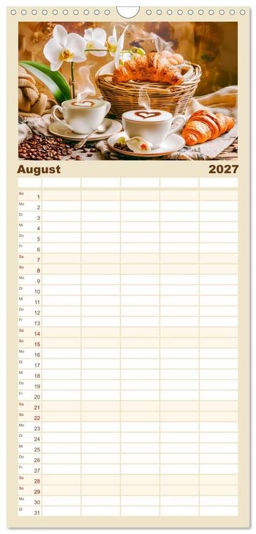 Produktbild: Familienplaner 2027 - Cappuccino, Latte und mehr - Der gro&szlig;e Kaffeekalender mit 5 Spalten (Wandkalender, 21 x 45 cm) CALVENDO