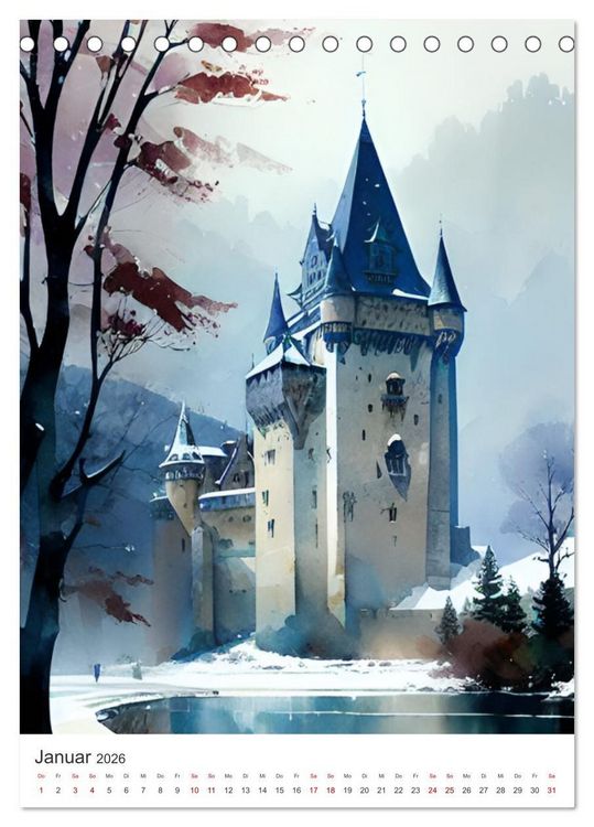 Produktbild: Faszination Mittelalter - Von mittelalterlichen Burgen und Drachen (Tischkalender 2026 DIN A5 hoch), CALVENDO Monatskalender