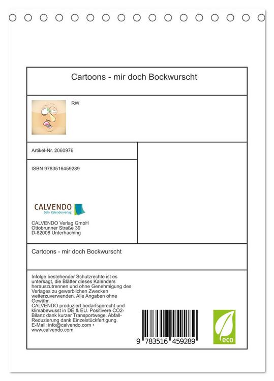 Produktbild: Cartoons - mir doch Bockwurscht (Tischkalender 2026 DIN A5 hoch), CALVENDO Monatskalender