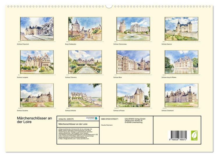Produktbild: M&auml;rchenschl&ouml;sser an der Loire (hochwertiger Premium Wandkalender 2027 DIN A2 quer), Kunstdruck in Hochglanz