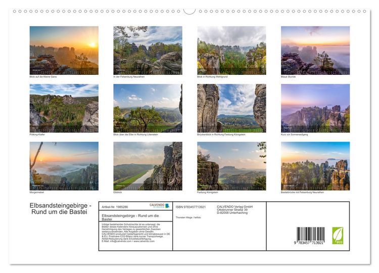 Produktbild: Elbsandsteingebirge - Rund um die Bastei (hochwertiger Premium Wandkalender 2026 DIN A2 quer), Kunstdruck in Hochglanz