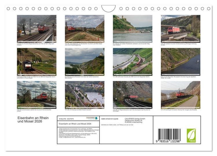 Produktbild: Eisenbahn an Rhein und Mosel 2026 (Wandkalender 2026 DIN A4 quer), CALVENDO Monatskalender