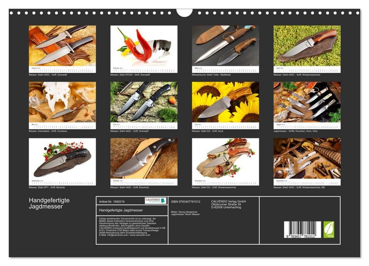 Produktbild: Handgefertigte Jagdmesser (Wandkalender 2026 DIN A3 quer), CALVENDO Monatskalender