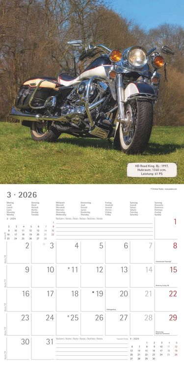 Produktbild: Harleys 2026 - Broschürenkalender 30x30 cm (30x60 geöffnet) - Kalender mit Platz für Notizen - Motorräder - Bildkalender - Wandplaner - Harley-Davidso